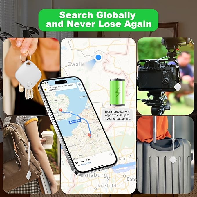 AURTEC Smart Air Tracker for Pets, Vehicles, Keys & Luggage - Compatible with Apple Find My App (iOS Only), Real-Time Global Location Tracking, Long Battery Life, Geo-Fencing, White 1 Pack