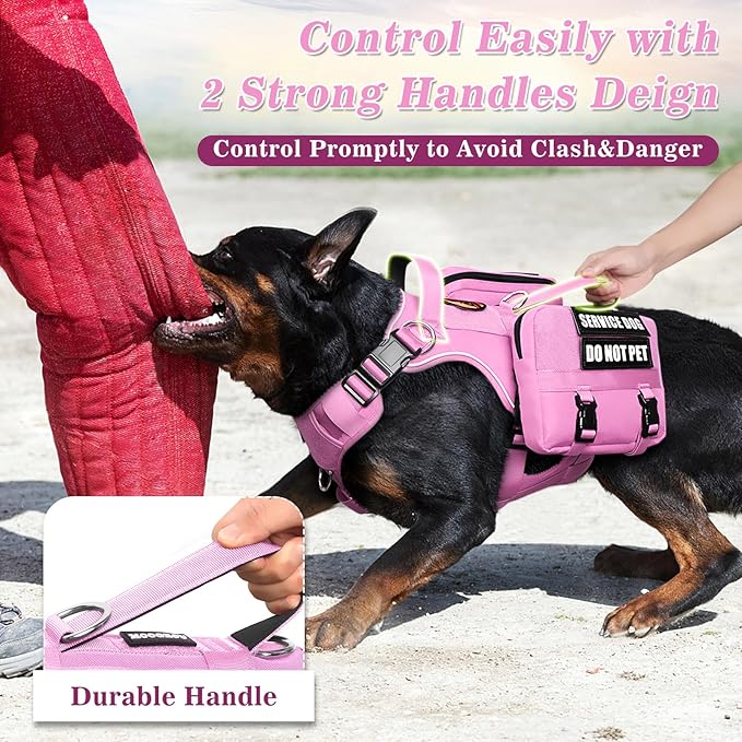 Service Dog Vest with Pockets,Medium Dog Harness and Removable Backpack for Training Hiking,Pet Vest with Handle&Molle System for Patches,Pink M