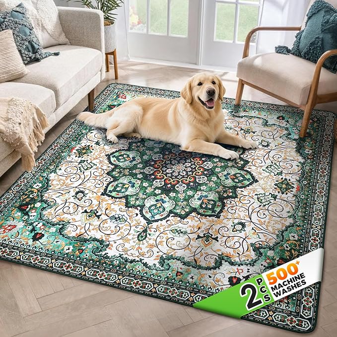 Hompet 2 Pack Super Absorbent Dog Door Mat for Muddy Paws, Washable Pee Pads for Dogs, Reusable Puppy Training Pads, Quick Dry Non-Slip Pet Entryway Rug, Leak-Proof Potty Pad for Indoor Floors 72x72