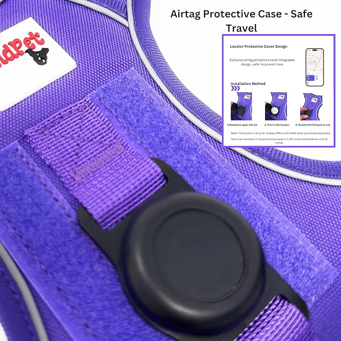 Dog Harness with Airtag Holder and Leash Set-Premium Oxford Breathable Material- Durable Reflective Airtag Dog Harness and Leash Set for Small, Medium, Large and X Large Dogs