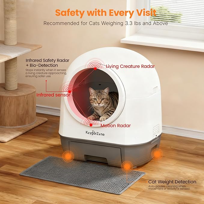 Smart Self Cleaning Automatic Cat Litter Box with Odor Control, Infrared Sensors, Sleep Mode, and Remote APP Control for Hands-Free Convenience, White
