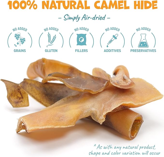Camel Skin Dog Chews for Aggressive Chewers - Hypoallergenic Natural Collagen Sticks for Dental Health & Protein Boost - Long Lasting Treats for Small & Medium Dogs