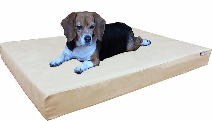 Dogbed4less Orthopedic Medium Large Dog Bed with Memory Foam for Pet, Waterproof Liner, Washable Microsuede Khaki Cover, 37X27X4 Inch