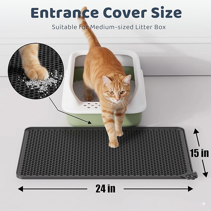Silicone Cat Litter Mat 24"x15" (Keep Floor Clean)(Easy Clean)(Anti-Crease)(Built to Last)(Non-Slip)(Double Layer Detachable)(Soft on Paws)(Claw-Proof)