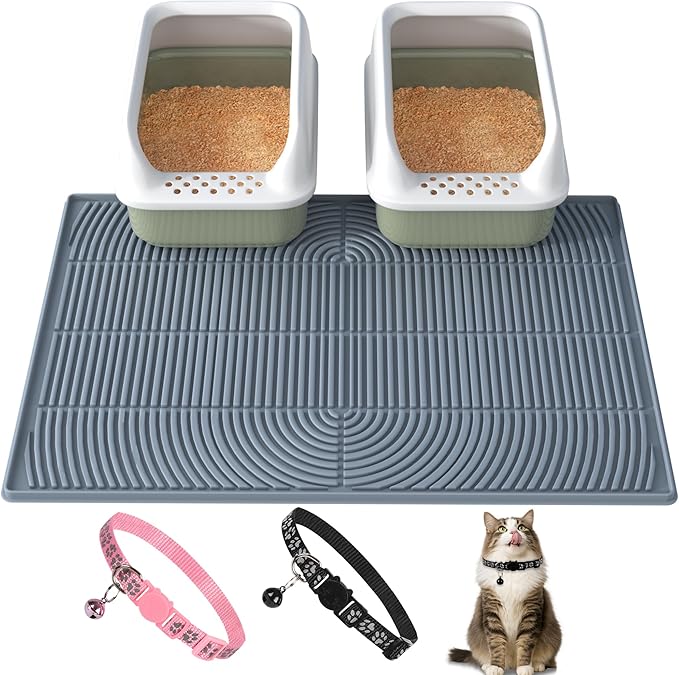 Cat Litter Mat XL Extra Large 40" x 28" Coverage | Waterproof Litter Trapping Mat for Litter Box | Deep Groove & Raised Edges, Easy Clean, Non-Slip Kitty Mat + Bonus Cat Collar