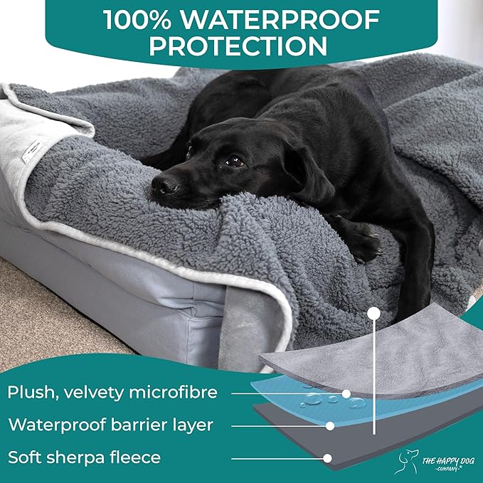 100% Waterproof Dog Blankets for Large Dogs – Soft Fleece, Washable Pet Throw for Couch, Car, Bed & Furniture Protection, Soft Fluffy Reversible Blanket, 40"x47", Gray/Gray