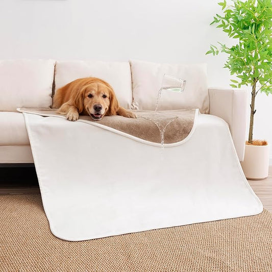 Waterproof Dog Blanket for Large Dogs, Leak Proof Pet Throw Couch Blankets Reversible Sofa Bed Furniture Protector Machine Washable- 40"x50",Beige+Khaki