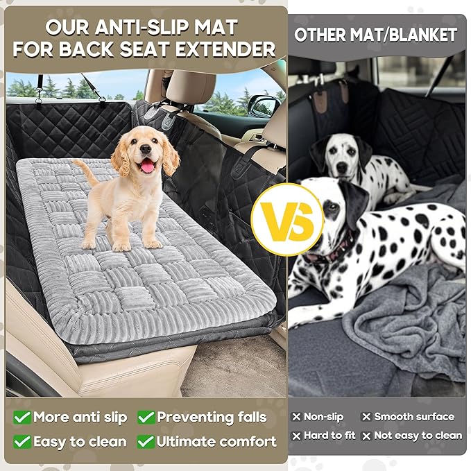 Dog Car Bed Mat, Non-Slip Backseat Extender Pet Blanket, Plaid Dog Bed for SUVs, Sedans & Trucks, Chew-Resistant Travel Pad for Dogs, Easy Clean & Scratch-Proof & Comfort (50"x24.6") Light Gray