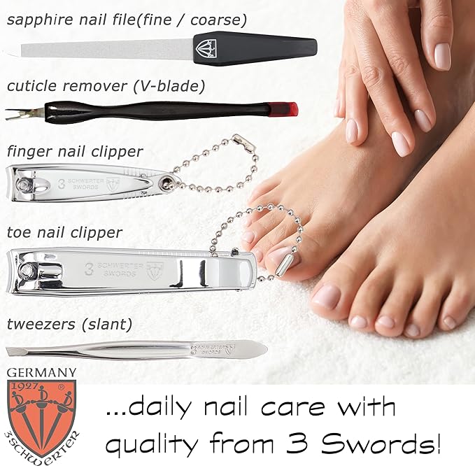 3 Swords Germany - brand quality 7 piece manicure pedicure grooming kit set for professional finger & toe nail care scissors clipper fashion leather case in gift box, Made by 3 Swords (84322)