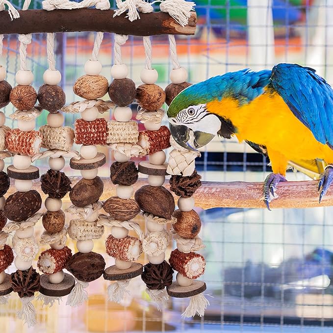 Deloky Extra Large Parrot Toy-Natural Wooden Chewing Tearing Toy for African Grey, Amazon Parrots, Macaws, Medium Breeds