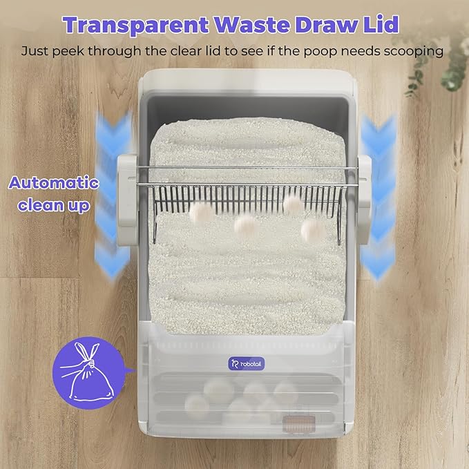 Open-Top Self Cleaning Litter Box, 2025 Upgraded Extra Large Automatic Cat Litter Box for Multiple Cats, Safety Sensors/App Control/Odor Control/Easy Clean - Includes 5 lbs Premium Cat Litter