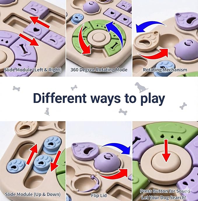 Interactive Dog Puzzle Toy, 4-in-1 Dog Enrichment Toy for Smart Dogs, Advanced Brain Games for Mental Stimulation, Non-Slip Slow Feeder & Treat Dispenser to Reduce Boredom and Destructive Behavior