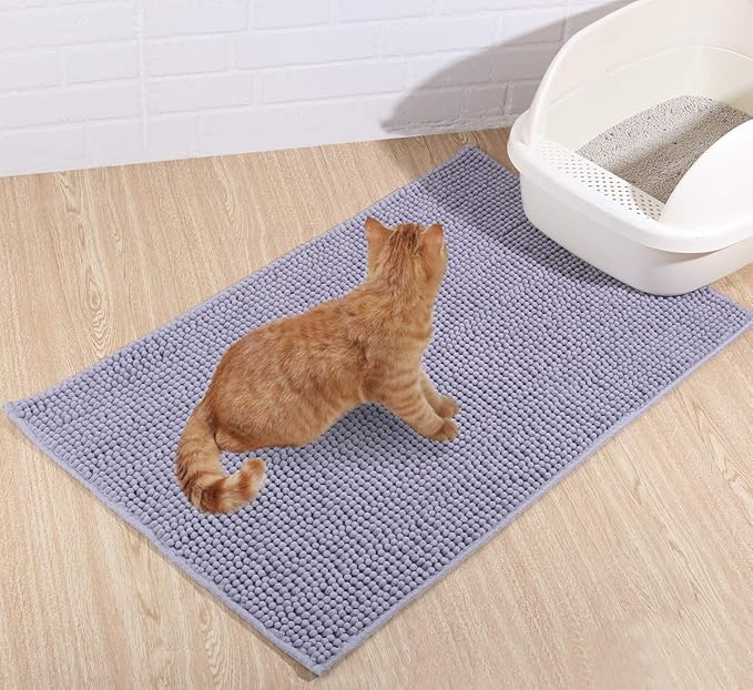 VIVAGLORY Cat Litter Mat Softgrip Litter Trapping Mat, Muddy Litterbox Rug for Indoor & Floor, Machine Washable Easy Clean Soft Microfiber for Cat, 31"× 20", Grey