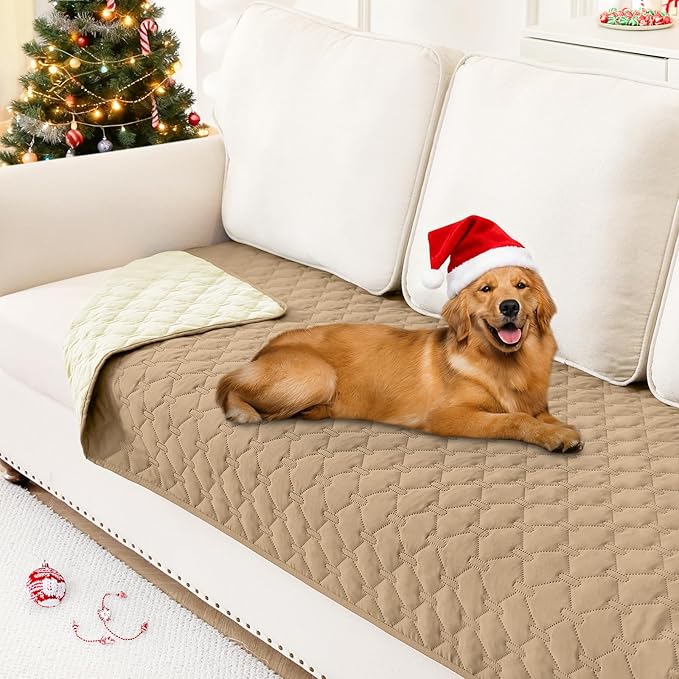 Smiry Waterproof Dog Bed Cover Blanket, Soft Reversible Pet Blanket, Washable Leakproof Cats Dogs Couch Cover for Sofa, Couch, Furniture, Plaid (30x70 Inch, Camel/Beige)