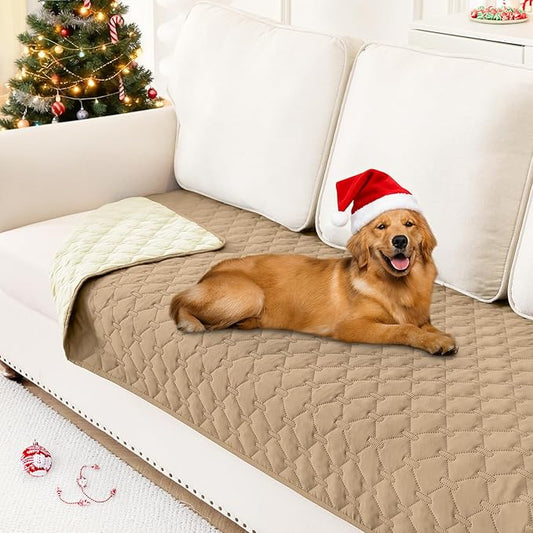 Smiry Waterproof Dog Bed Cover Blanket, Soft Reversible Pet Blanket, Washable Leakproof Cats Dogs Couch Cover for Sofa, Couch, Furniture, Plaid (30x70 Inch, Camel/Beige)