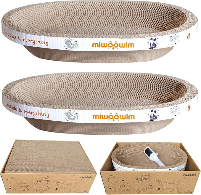 3PCS 2 Cat Scratcher Bowl +1 Corrugated Scratch Pad with Box,Oval Shape Cat Scratcher Cardboard Bed, Scratching Lounge Bed, Cute Round Scratcher for Indoor Cats
