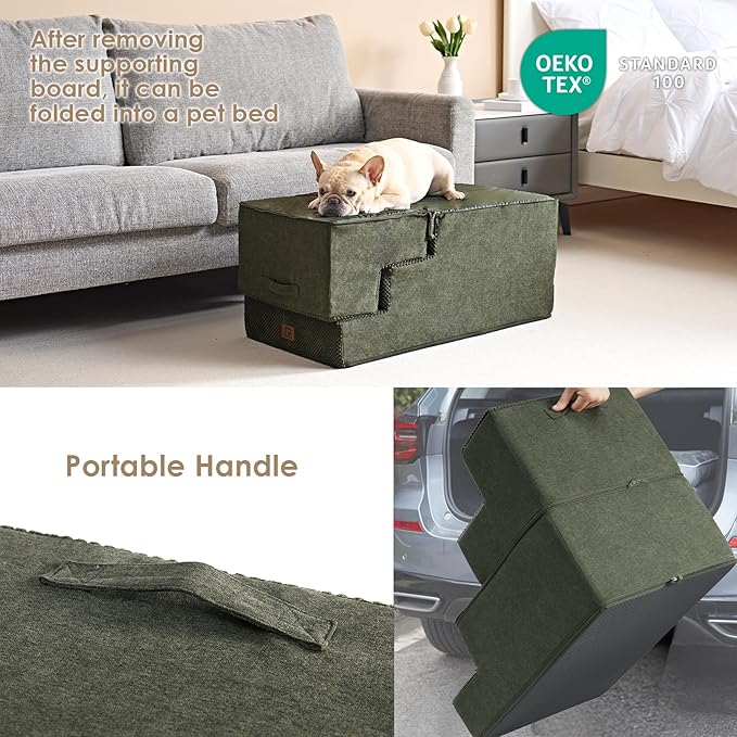 EHEYCIGA Dog Stairs for High Bed 22.5" H, 5-Step Dog Steps for Bed, Pet Steps for Small Dogs and Cats, Non-Slip Balanced Pet Ramp Indoor, Military Green