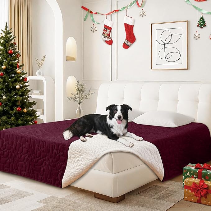 Waterproof Dog Bed Cover, Non-Slip Dog Blanket for Couch, Couch Covers for Dogs Washable, Pet Blanket for Furniture, Pet Bed Mat for Sofa, Car, Couch Protector (52x82 Inch, Burgundy)
