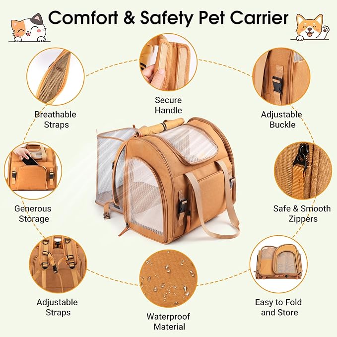 Cat Carrier Backpacks, Expandable Cat Backpack with Breathable Mesh, Pet Carrier Backpack for Cats Small Dogs Puppies,Foldable Carrier Backpack Great for Travel Hiking Camping Vet Visit Outdoor