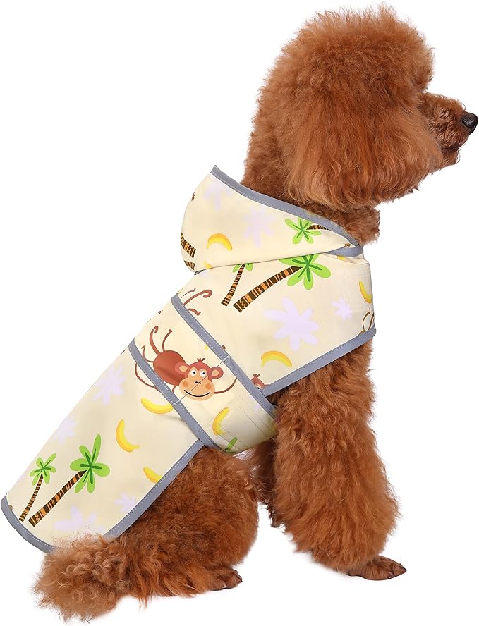 Dog Raincoats for Small Dogs Puppies Waterproof Hooded Rain Jacket with Reflective Strips Leash Hole & Poncho Adjustable Fit (Monkey,XS)