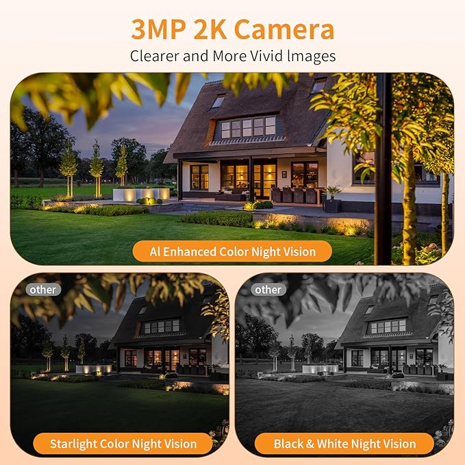 3MP 2K Window Camera, 2.4GHz & 5GHz WiFi Indoor Outdoor Camera for Home Security with AI Color Night Vision, Person & Motion Detection, 24/7 Recording, IP65 Waterproof, Works with Alexa/Google Home