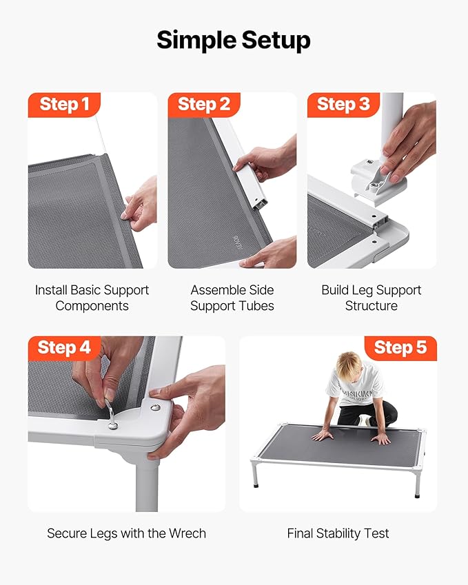 VEVOR Chew Proof Elevated Dog Bed, Portable Raised Dog Cot with Aluminum Tube Metal Frame and Breathable Textilene Mesh, Indoor & Outdoor Pet Cooling Raised Hammock Bed, L, Gray