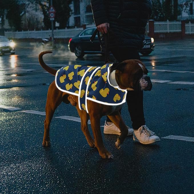 Dog Raincoats for Large Dogs Waterproof Hooded Rain Jacket with Reflective Strips Leash Hole & Poncho Adjustable Fit (Duck,XL)