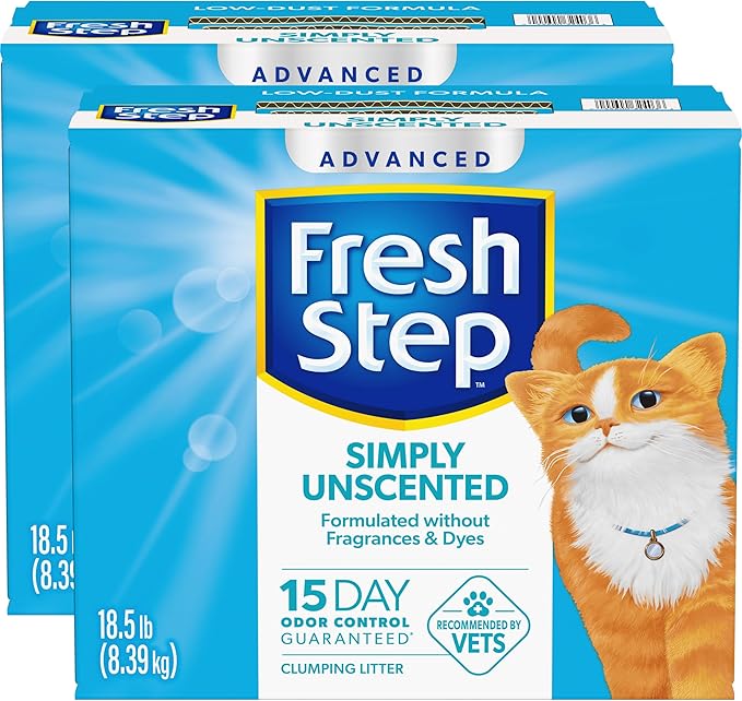 Fresh Step Advanced Simply Unscented Clumping Litter, Fresh Step Unscented Cat Litter Fights Odor on Contact, 37 lbs. (2 x 18.5 lb. Box)