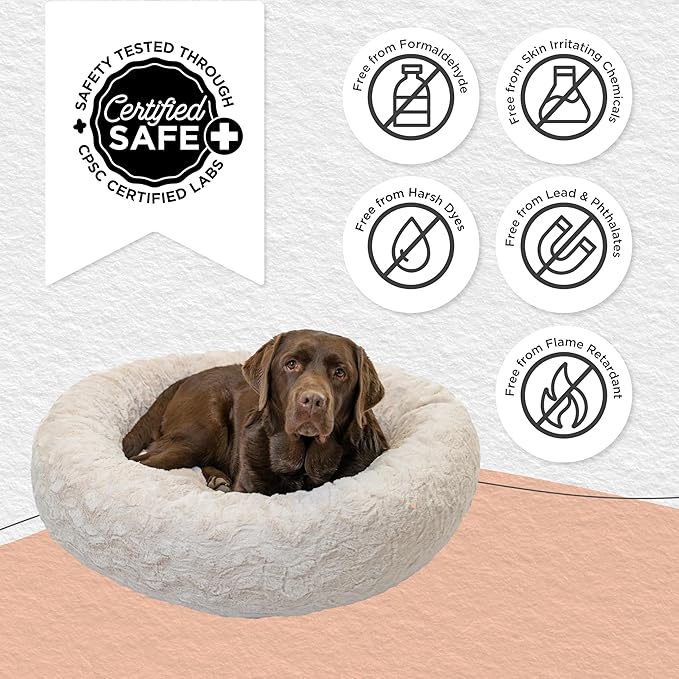 Best Friends by Sheri The Original Calming Donut Dog Bed – Washable Plush Pet Bed for Large Breeds up to 100 lbs, Lux Faux Fur, Oyster, Large (36" x 36")
