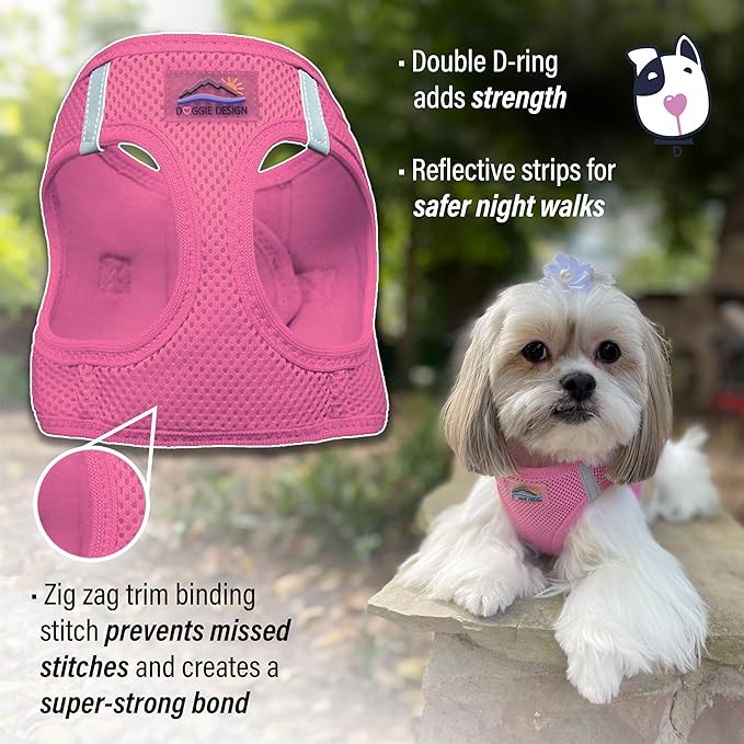 DOGGIE DESIGN Dog Harness - No Choke Dog Harness, Dog Vest, Mesh Polyester, Pet Harness, Simple Step in and Go Design, Harness for Dog - Candy Pink, M