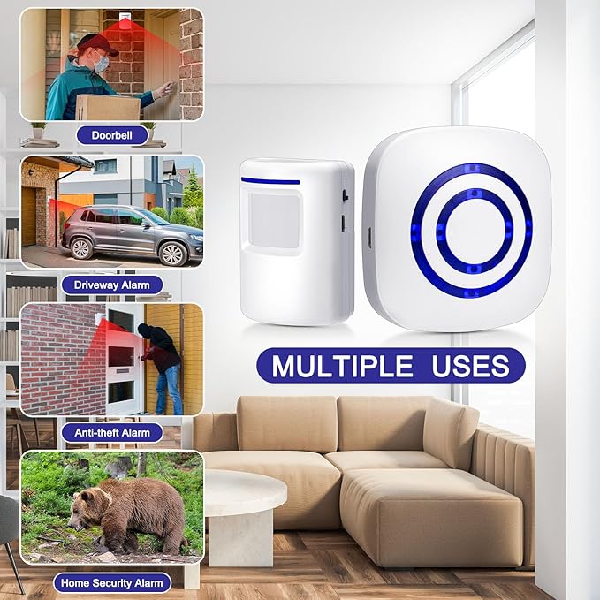 Mimorou Motion Sensor Alarm Wireless Driveway Alarm Indoor Home Motion Detector Long Range Security Alert Monitor System with 6 Sensor and 3 Receiver, 38 Chime Tunes and LED Indicators