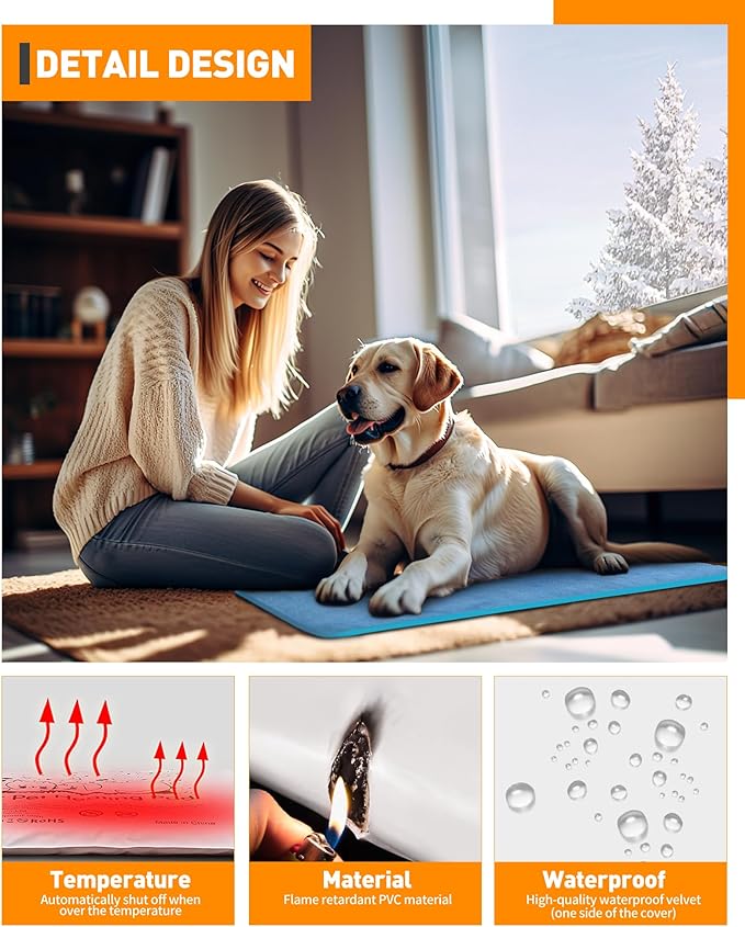 PETNF Pet Heating Pad Temperature Adjustment Cat Dog Heating Pad Anti-bite Puppy with Timer Indoor Waterproof Pet Warming Electric Heated Bed Mat Dog