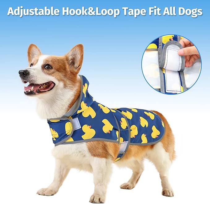 Dog Raincoats for Medium Dogs Waterproof Hooded Rain Jacket with Reflective Strips Leash Hole & Poncho Adjustable Fit (Duck,M)