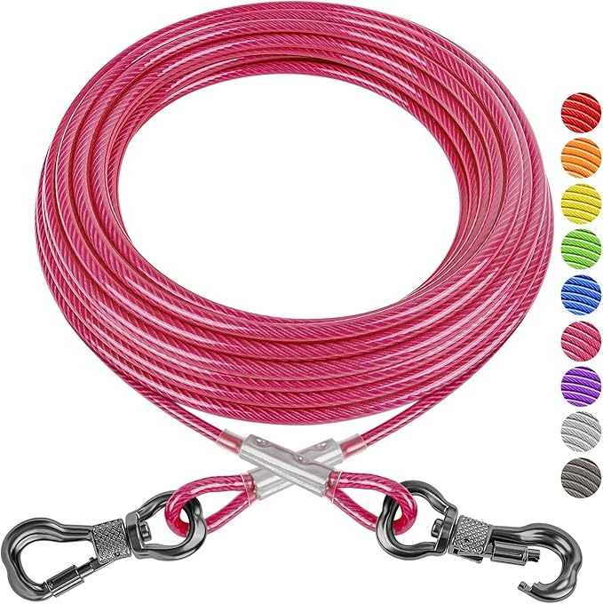 XiaZ Dog Tie Out Cable, 50ft Dog Lead for Yard, Heavy Duty Chain Line Outside for Small Medium Large Dogs Up to 250 lbs, Outdoor Dogs Runner Tether