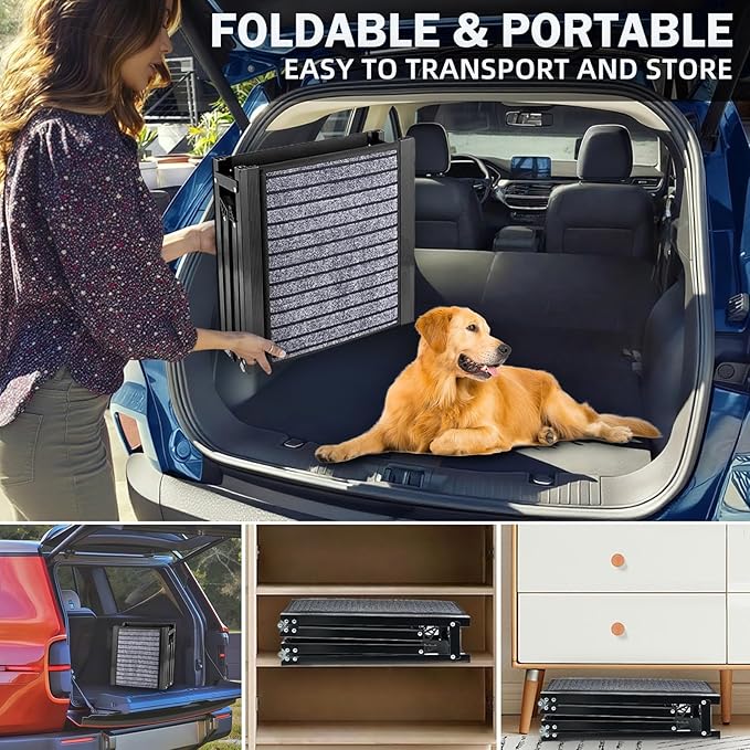 Dog Ramp for Car, 67'' Portable Pet Ramp for Large Dogs Up to 250 LBS, 17.3" Wide Folding Dog Ramp, with Anti-Slip Rug Surface, Outdoor Dog Ramps for SUV Car & Truck