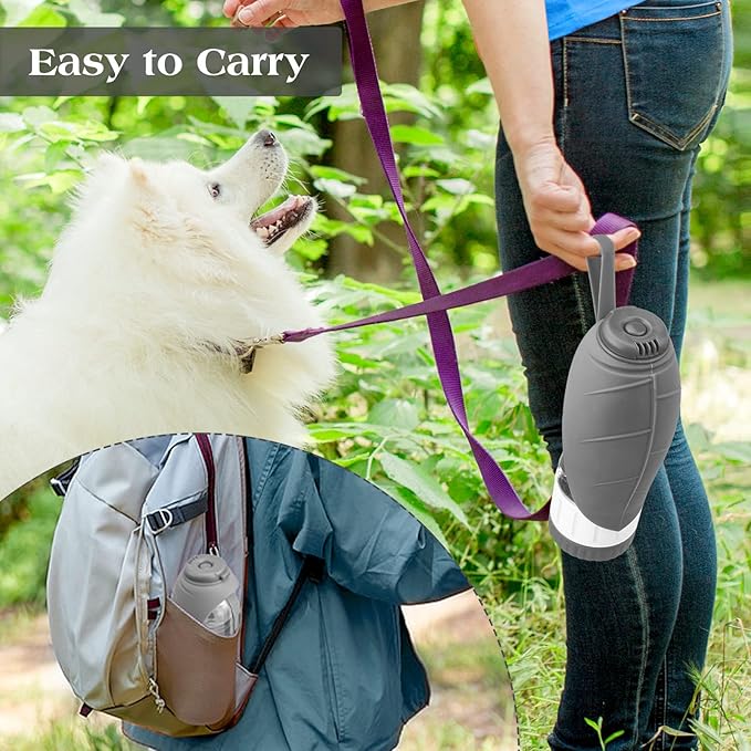 Dog Water Bottle Dispenser for Walking, Pet Water Feeder Container Portable with Drinking Cup Bowl Outdoor Hiking, Travel Large Grey