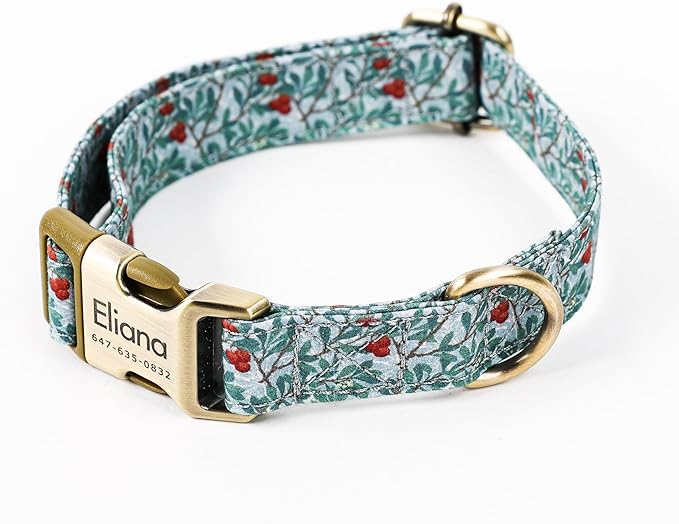 Personalized Dog Collar with Name and Phone Number Engraved,Adjustable Custom Puppy Collar,Organic Cotton Pet Collar for Small Medium Large Boy Girl Dogs