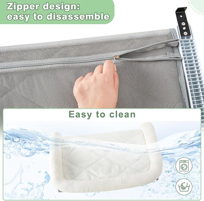 Sunhoo Cat Window Perch Hammock Sturdy Windowsill Bed Seat for Large Cats No Drilling No Suction Adjustable Kitty Shelf with Washable Cover Easy Assembly Holds up to 40 lbs 22.05 * 15 in (White, S)