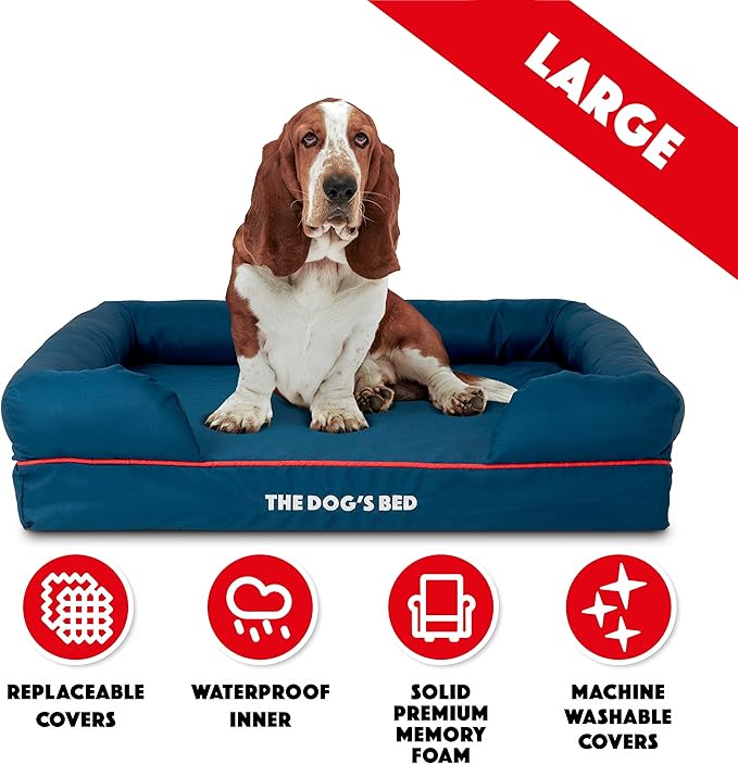 The Dog’s Bed, XL Oxford Blue, Memory Foam, Pain Relief: Arthritis, Hip & Elbow Dysplasia, Post Surgery, Lameness, Supportive, Calming, Waterproof Washable Cover, Veterinary Approved