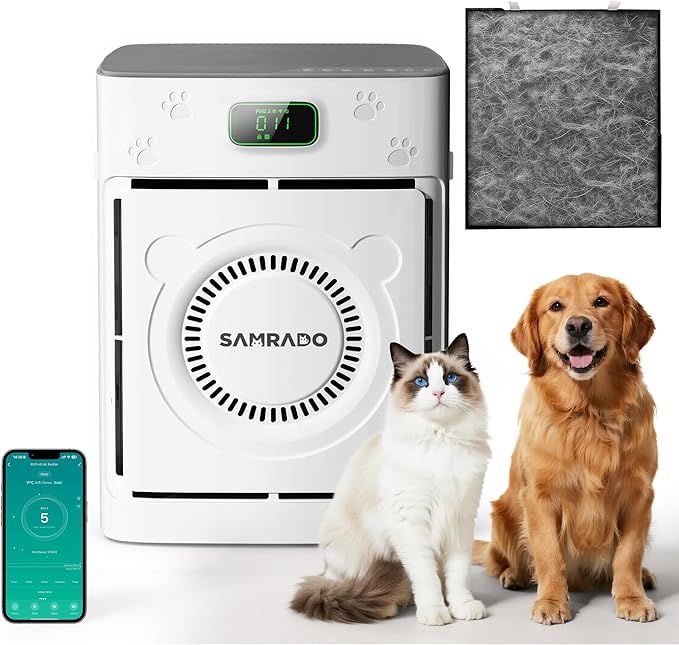 Pet Air Purifier for Home Large Room 2500 Ft² with Smart WiFi APP Control, Double-sided H13 HEPA Air Purifier for Home Pets, Pet Hair Dander Odor Smoke, Washable Pre-filter, PM2.5 Air Quality Monitor