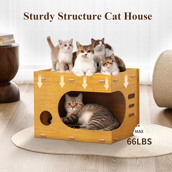 Cat Scratcher House,2 in 1 Cardboard Cat House Durable and Sturdy Cat Scratching Post Cat Scratching Board Cat Scratchers for Indoor Cats, Easy to Assemble,Maximum Load Capacity 66 lbs