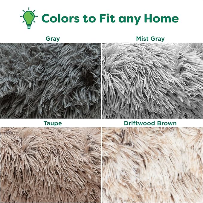 Furhaven 30" Round Calming Donut Dog Bed for Medium/Small Dogs, Refillable w/ Removable Washable Cover, Up to 45 lbs - Shaggy Plush Long Faux Fur Donut Bed -Mist Gray, Medium,30.0"L x 30.0"W x 10.0"Th