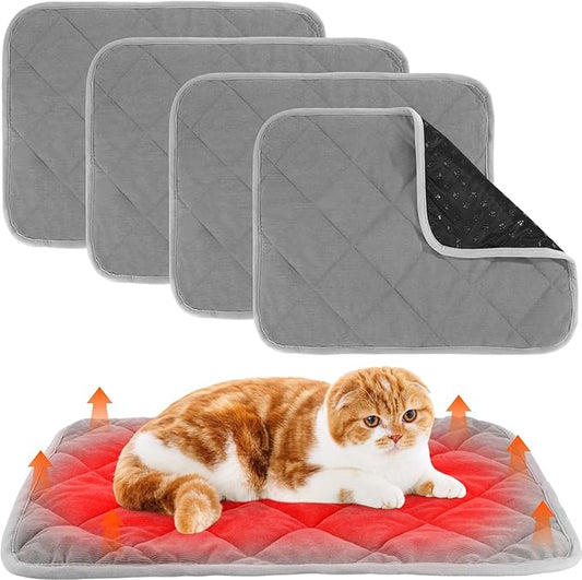 Novabright 4 Pack Self Warming Cat Bed Cat Dog Heating Pad Soft Warm Thermal Mat with Anti-Slip Bottom Dog Crate Pad for Outdoor Indoor Small Dogs Kittens(Gray,17.7 x 23.6 Inches)