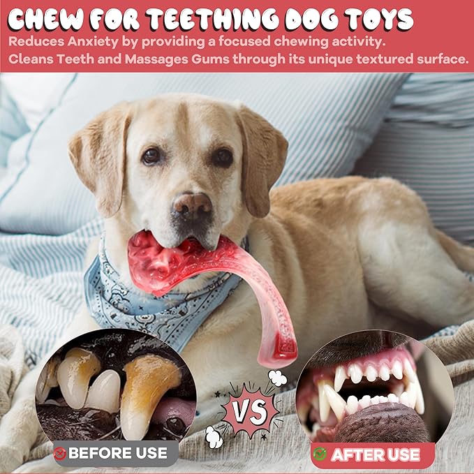 Tough Dog Toys for Aggressive Chewers, Super Chew Toy to Keep Them Busy, Cleaning Teeth, Boredom and Stimulating, Indestructible Nylon Bone for Medium Large Breed, Best Pet Gift, Beef Flavor