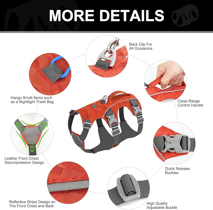 Escape Proof Dog Harness, Lightweight Full Body Pet Vest with Lift Handle and Leash Clip, Reflective Adjustable Small Dog Harness for Daily Walking(Vermilion,Chest:14-22")