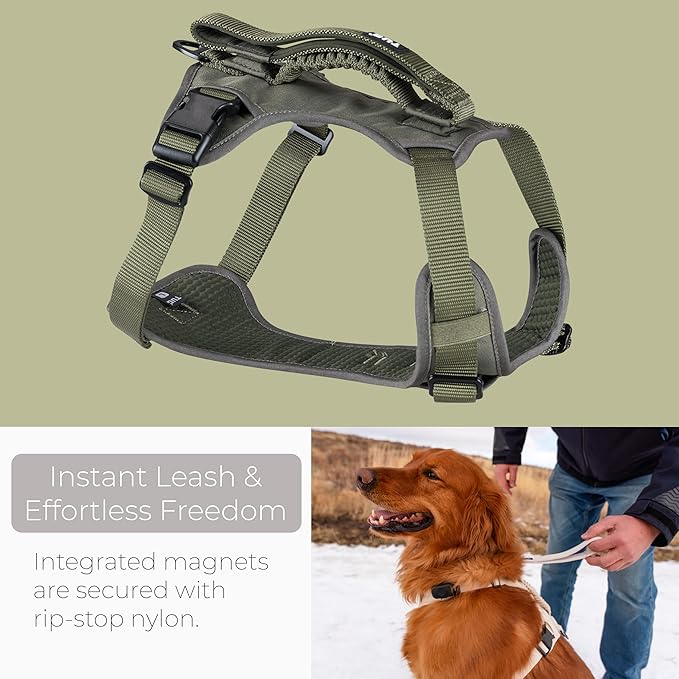 TUG Grab Dog Harness | Integrated Traffic Leash Magnetically Attached for Quick Control (Large/Green)