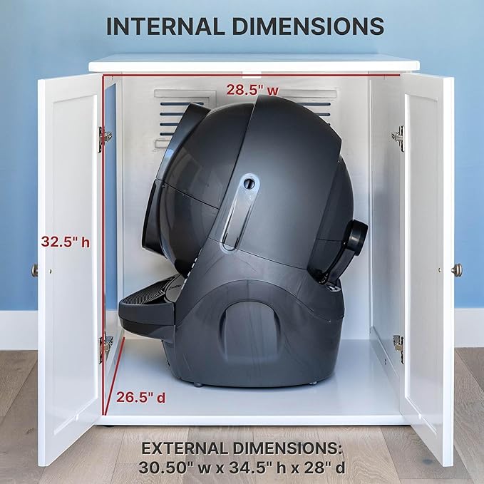 THE REFINED FELINE Refined Self-Cleaning Litter Box Cabinet, Wooden Cat Litter Box Enclosure for Automatic Litter Boxes, Dark Espresso, Cane Weave.