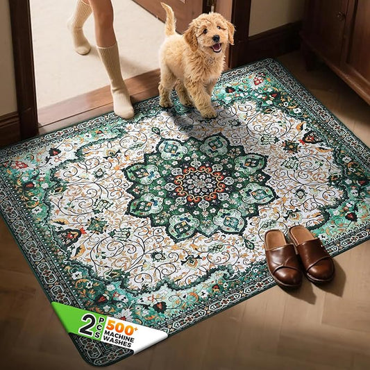 Hompet 2 Pack Super Absorbent Dog Door Mat for Muddy Paws, Washable Pee Pads for Dogs, Reusable Puppy Training Pads, Quick Dry Non-Slip Pet Entryway Rug, Leak-Proof Potty Pad for Indoor Floors 48x60