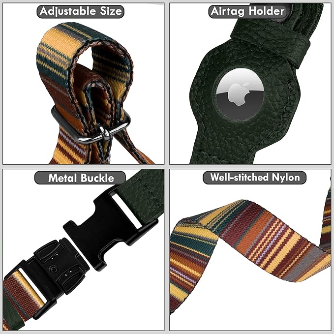 AirTag Dog Collar with Metal Buckle - Printed Nylon Soft Leather Dog Collar with Apple AirTag Holder - Secure Tracking GPS Pet Collars for Girl Boy Small Large Dogs (L, 17"-21" Neck Fit, Striped)