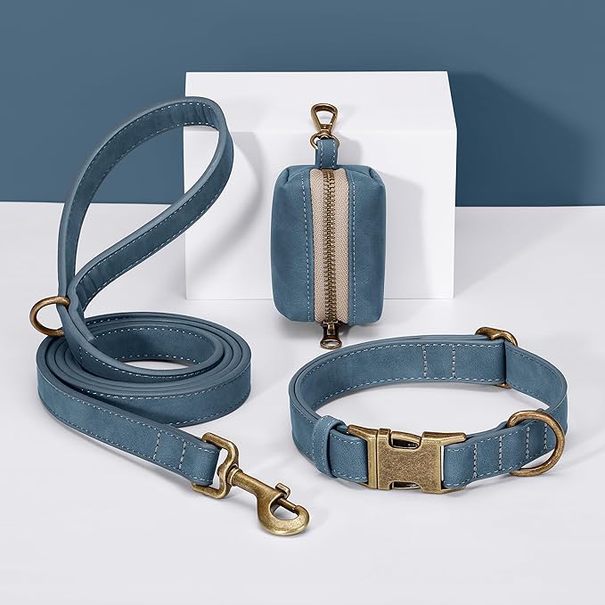 Didog Soft Leather Dog Collar, Durable Heavy Duty Dog Collars with Quick Release Metal Buckle, Adjustable Dog Collar Leather for Medium Small Dogs, Blue, M